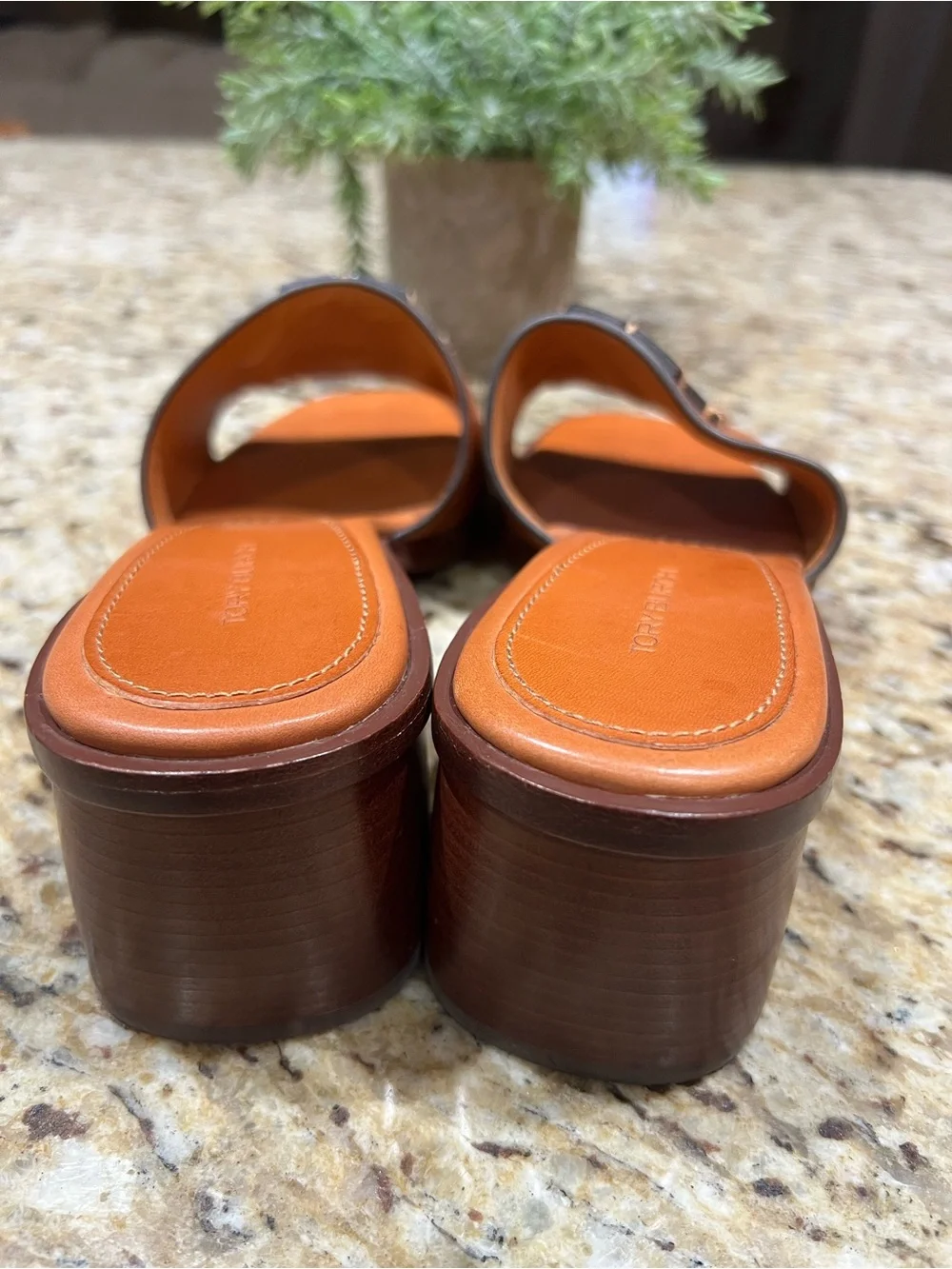Tory Burch Ines Brown Leather Block Heel Mules 7M